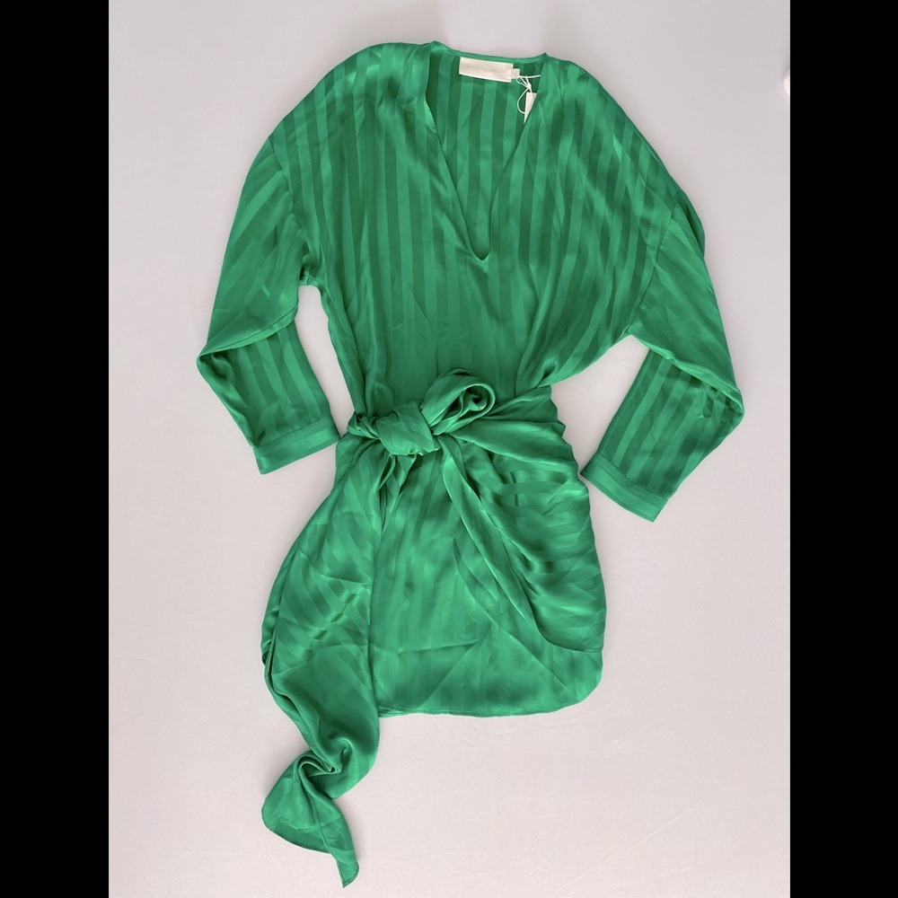 Michelle Mason Long Sleeve Mini Wrap Dress Green - Picture 4 of 10